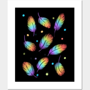 Pastel Rainbow Leaves on black Posters and Art